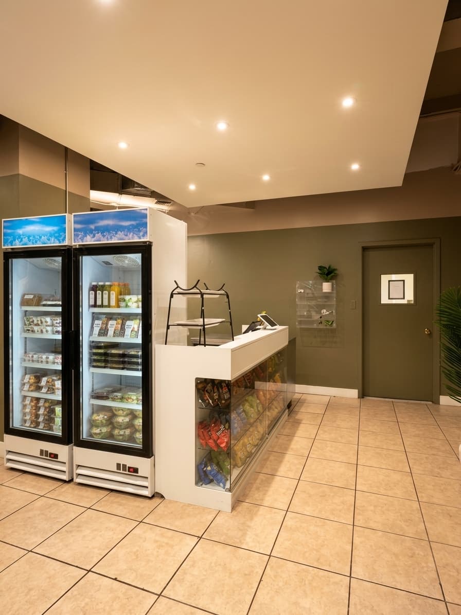Grab-and-go corner at Stratford Residences, 117 West 70th Street, Upper West Side NYC